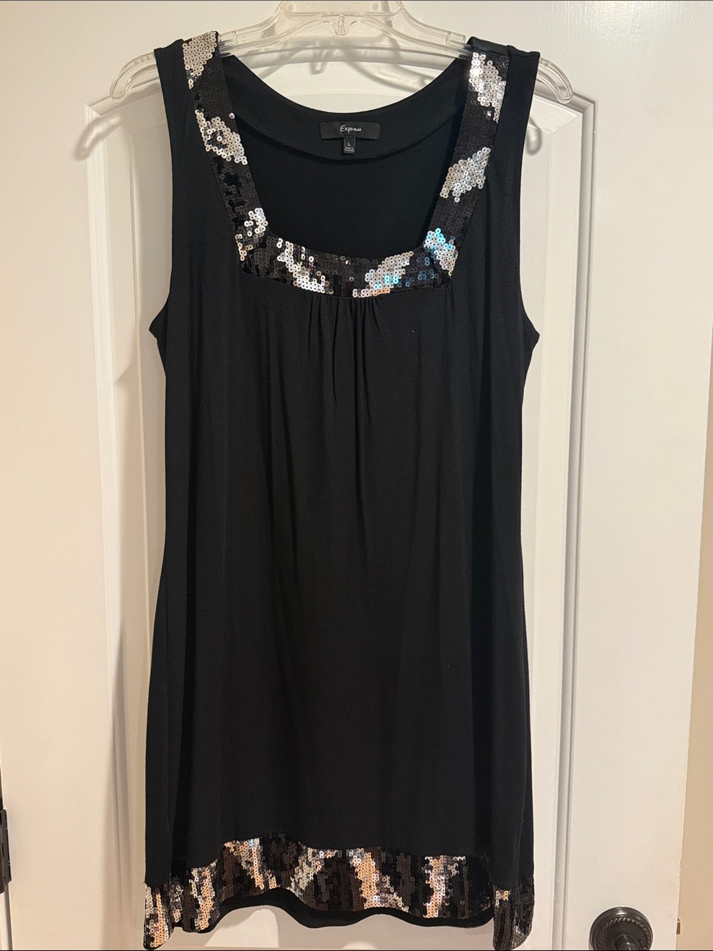 Express Black Dress with Silver & Black Sequin Trim